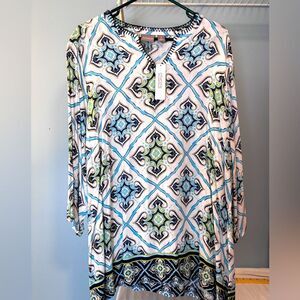 NWT Chico’s Blue and green tunic top size 3/xlarge 100% rayon breezy summer